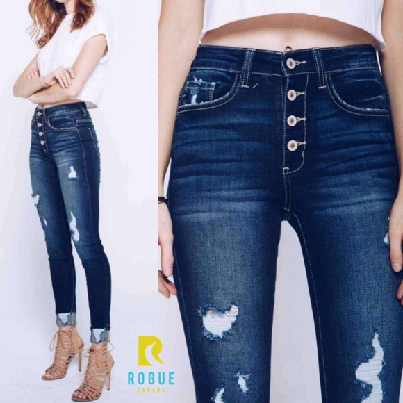 🆕Distressed High Waist Dark Ankle Skinny Jeans🆕 - Picture 3 of 8